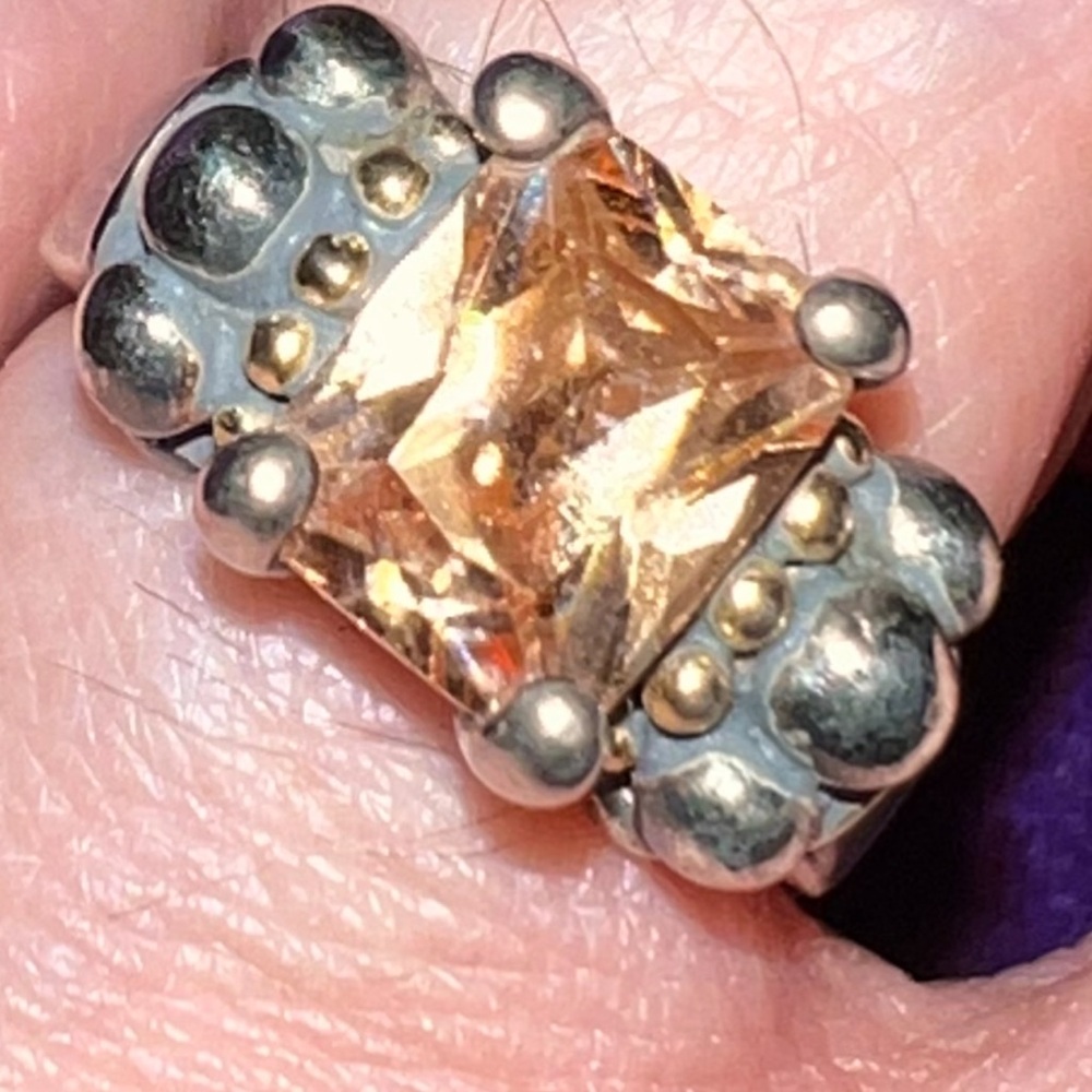 Yellow zircon ring SS size 6‎